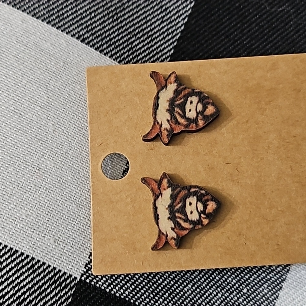 Handmade New Highland Cow Post Stud Wooden Earrings